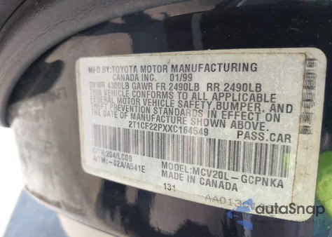 1999 Toyota Camry Solara Sle z USA, uszkodzony, nr VIN 2T1CF22PXXC164549